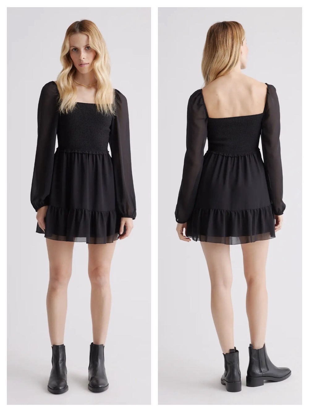 Quince Chiffon Smocked Mini Dress Black XS